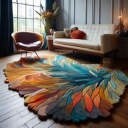Wool Contemporary Botanical Irregular-Shape Area Rug for Living Room - Image 2