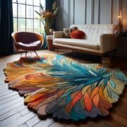 Wool Contemporary Botanical Irregular-Shape Area Rug for Living Room