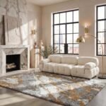 Modern Shag Plush Grey Gold Area Rug for Living Room