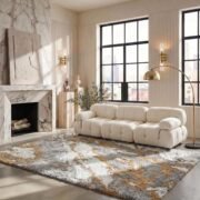 Modern Shag Plush Grey Gold Area Rug for Living Room